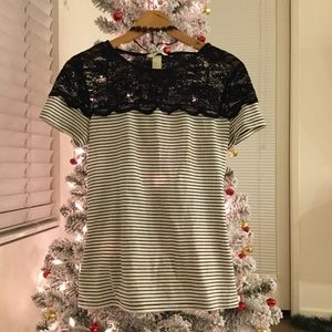 H&M Scalloped Lace Striped Top
